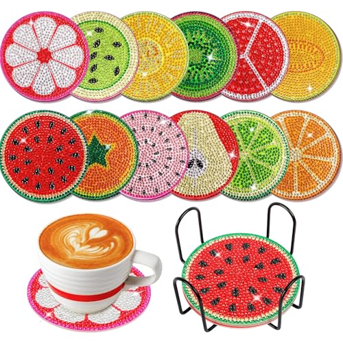 SOSMAR 12 Stück Diamond Painting Untersetzer mit Obst Muster, DIY Set mit Halter & Vollständigen Werkzeugen für Erwachsene, Kinder und Anfänger SOSMAR 12 Stück Diamond Painting Untersetzer mit Obst Muster, DIY Set mit Halter & Vollständigen Werkzeugen für Erwachsene, Kinder und Anfänger von SOSMAR