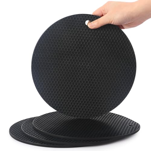SOSMAR 4 Stück Premium Topfuntersetzer Silikon Untersetzer Ø 23,5cm - Hitzebeständige Unterlage aus 5MM dickem Silikon, Topflappen Topfschoner Pfannenschoner Küchenhelfer (Schwarz) von SOSMAR