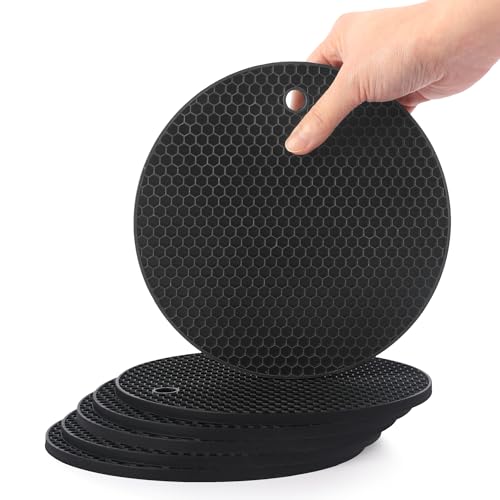 SOSMAR 6 Stück Groß Topfuntersetzer Topflappen aus dickem Silikon, rutschfeste & hitzebeständige Untersetzer für Töpfe, Teller, Schüsseln und Blumentopf (Rund Ø 18cm, Schwarz) von SOSMAR