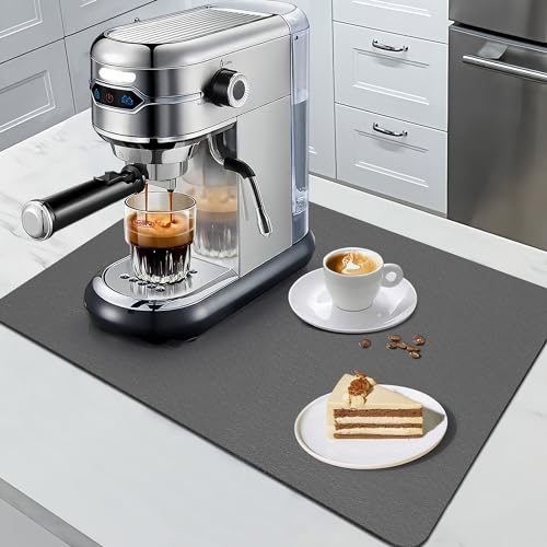 SOSMAR Abtropfmatte Geschirr Kaffeemaschine Unterlage (50 x 40cm, Dunkelgrau), Saugfähige Spül Abtropfmatte/ Trocknungsmatte/ Dish Drying Mat/ Rutschfeste Matte für Küche, Spüle und Bad von SOSMAR