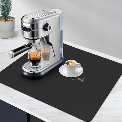 SOSMAR Abtropfmatte Geschirr, Kaffeemaschine Matte Unterlage (50 x 40cm, Schwarz) Saugstarke Trockenmatte mit PU Leder für Küche, Spüle und Bad, rutschfest & Schnelltrocknend von SOSMAR