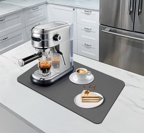 SOSMAR Abtropfmatte Geschirr Kaffeemaschine Unterlage (40 x 30cm, Dunkelgrau), Saugfähige Abtropfmatte Spül/ Trocknungsmatte/ Dish Drying Mat/ Rutschfeste Matte für Küche, Spüle und Bad von SOSMAR