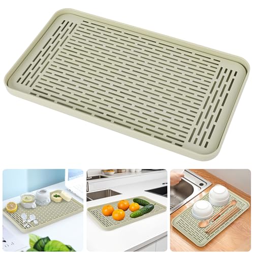 SOSMAR Praktische Abtropfmatte Abtropfgestell mit Auffangschale - Abtropfschale Abtropfgitter Gestell 39 x 22.5cm - multifunktionales Drain Board für Geschirr, Tassen, Obst u.m. (Verdickter PP/Grün) von SOSMAR