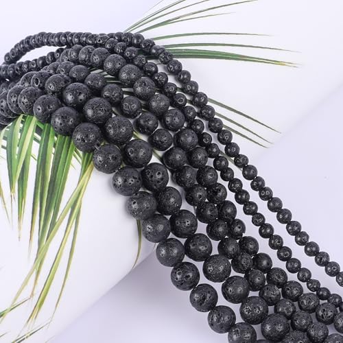 SOSMAR ca. 120 Stück Natürliche Lavastein Perlen Edelsteine Halbedelsteine Rund Ø 6mm Steinperlen Lose Perlen für Armbänder Halsketten Schmuck Basteln Auffädeln von SOSMAR