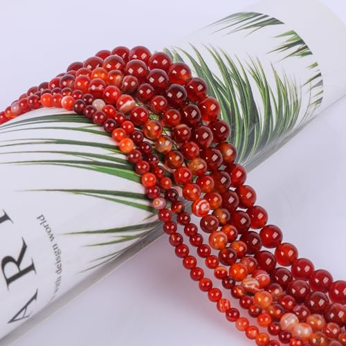 SOSMAR ca. 120 Stück Natürliche Roter Achat Perlen Edelsteine Halbedelsteine Rund Ø 6mm Steinperlen Lose Perlen für Armbänder Halsketten Schmuck Basteln Auffädeln von SOSMAR