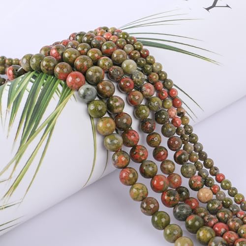 SOSMAR ca. 120 Stück Natürliche Unakit Perlen Edelsteine Halbedelsteine Rund Ø 6mm Steinperlen Lose Perlen für Armbänder Halsketten Schmuck Basteln Auffädeln von SOSMAR