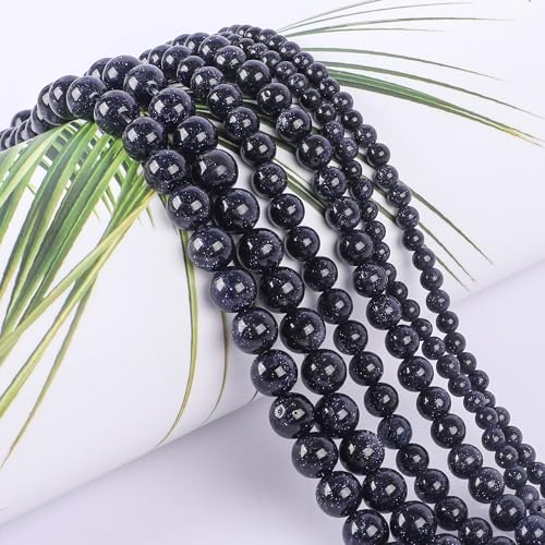 SOSMAR ca. 90 Stück Blauer Sandstein Perlen Edelsteine Halbedelsteine Rund Ø 8mm Steinperlen Lose Perlen für Armbänder Halsketten Schmuck Basteln Auffädeln von SOSMAR