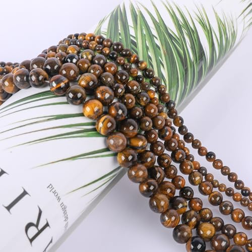 SOSMAR ca. 90 Stück Natürliche Tigerauge Perlen Edelsteine Halbedelsteine Rund Ø 8mm Steinperlen Lose Perlen für Armbänder Halsketten Schmuck Basteln Auffädeln von SOSMAR