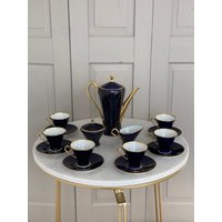 15 Pcs Service Set/Vintage Kaffeekanne Mit Tassen Retro Kaffeeservice Porzellan Made in Germany Hutschenreuther Kobaltblau Gold von SOSOSCHOEN