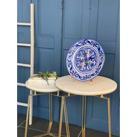 33 cm Wandteller I Mediterraner Handbemalter Teller Obstschale Wanddekoration Handmade & Handdecorated Abstrakt Blau von SOSOSCHOEN