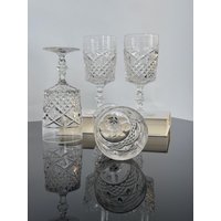 4 Pcs Set Vintage Pokal Gläser/Wunderschöne Weingläser Sektgläser Champagner Glas Rautendekor Schweres Geschliffenes Kristallglas von SOSOSCHOEN
