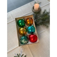 Set 6 Stück, Große Alte Christbaumkugeln, 7cm/Vermutlich 70Er Jahre Hinreißend Schlichte Runde Weihnachtskugeln von SOSOSCHOEN