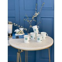 Set Rosenthal 5 Espresso Tassen & 1 Milchkännchen/Espressotassen Weißes Porzellan Blaue Grünes Dekor Minimalistisch von SOSOSCHOEN