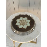 Vintage Tortenplatte 60S/Drehteller Kuchenplatte Retrostyle Servierteller Glas Teller Metall Rand Midcentury & von SOSOSCHOEN