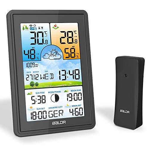 SOSPIRO 2021 Wetterstation Funk mit Außensensor Farbdisplay 3 Senderkanäle Digital Thermometer Hygrometer Innen Außen Raumthermometer Feuchtigkeit mit Wettervorhersage Datum Uhrzeit Temperatur Schwarz SOSPIRO 2021 Wetterstation Funk mit Außensensor Farbdisplay 3 Senderkanäle Digital Thermometer Hygrometer Innen Außen Raumthermometer Feuchtigkeit mit Wettervorhersage Datum Uhrzeit Temperatur Schwarz von SOSPIRO