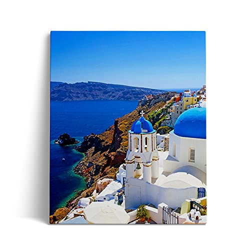 DIY Santorini-Landschaft, Griechenland Diamond Painting, 5D Diamant Painting Set, Diamond Painting Bilder für Home Wand Decor Gemälde 40x50cm von SOSSR