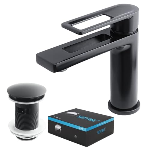 SOTBE Wasserhahn Bad Massiv Messing 1000 g - Waschtischarmatur Bad mit Ablaufgarnitur Schwarz - Waschtisch Armatur Badezimmer - Wassersparende Mischbatterie Waschbecken - Auslauf 360° Drehbar SOTBE Wasserhahn Bad Massiv Messing 1000 g - Waschtischarmatur Bad mit Ablaufgarnitur Schwarz - Waschtisch Armatur Badezimmer - Wassersparende Mischbatterie Waschbecken - Auslauf 360° Drehbar von SOTBE