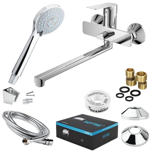 SOTBE Badewannenarmatur mit Handbrause - MESSING - Brausegarnitur - Klassisches Duscharmaturen Komplettset für die Badewanne - Duschsystem Wasserhahn Badewanne – Silber SOTBE Badewannenarmatur mit Handbrause - MESSING - Brausegarnitur - Klassisches Duscharmaturen Komplettset für die Badewanne - Duschsystem Wasserhahn Badewanne – Silber von SOTBE