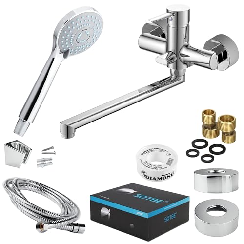 SOTBE Badewannenarmatur mit Handbrause - MESSING - Brausegarnitur - Klassisches Duscharmaturen Komplettset für die Badewanne - Duschsystem Wasserhahn Badewanne – Silber SOTBE Badewannenarmatur mit Handbrause - MESSING - Brausegarnitur - Klassisches Duscharmaturen Komplettset für die Badewanne - Duschsystem Wasserhahn Badewanne – Silber von SOTBE