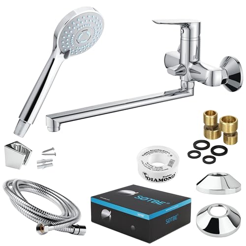 SOTBE Badewannenarmatur mit Handbrause - MESSING - Brausegarnitur - Klassisches Duscharmaturen Komplettset für die Badewanne - Duschsystem Wasserhahn Badewanne – Silber SOTBE Badewannenarmatur mit Handbrause - MESSING - Brausegarnitur - Klassisches Duscharmaturen Komplettset für die Badewanne - Duschsystem Wasserhahn Badewanne – Silber von SOTBE