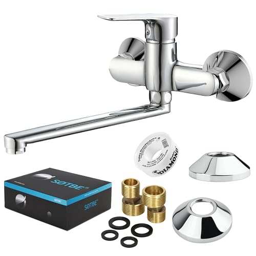 SOTBE Wasserhahn Bad Massiv Messing 1500 g - Waschtischarmatur Bad Wandmontage Chrom - Waschtisch Armatur Badezimmer - Wassersparende Mischbatterie Waschbecken - 25cm Auslauf 360° Drehbar SOTBE Wasserhahn Bad Massiv Messing 1500 g - Waschtischarmatur Bad Wandmontage Chrom - Waschtisch Armatur Badezimmer - Wassersparende Mischbatterie Waschbecken - 25cm Auslauf 360° Drehbar von SOTBE
