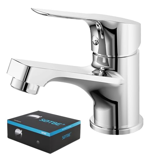 SOTBE Wasserhahn Bad Massiv Messing 1000 g - Waschtischarmatur Bad Chrom - Waschtisch Armatur Badezimmer - Wassersparende Mischbatterie Waschbecken - Auslauf 360° Drehbar von SOTBE