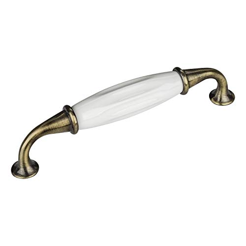 10 x SO-TECH® Porzellangriff JOHANNA Altmessingoptik weiß BA 128 mm Möbelgriff Schrankgriff von SOTECH