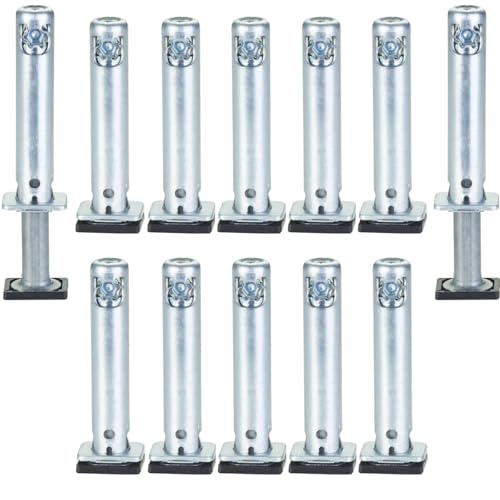 12 x SOTECH Sockel-Höhenversteller (Höhe 52 mm Durchmesser Ø 14 mm Bohrtiefe 62 mm Tragkraft 300 kg) verstellbar +25 mm mit Bodengleiter zum Einbohren in Wangen und Schrankseiten von SOTECH