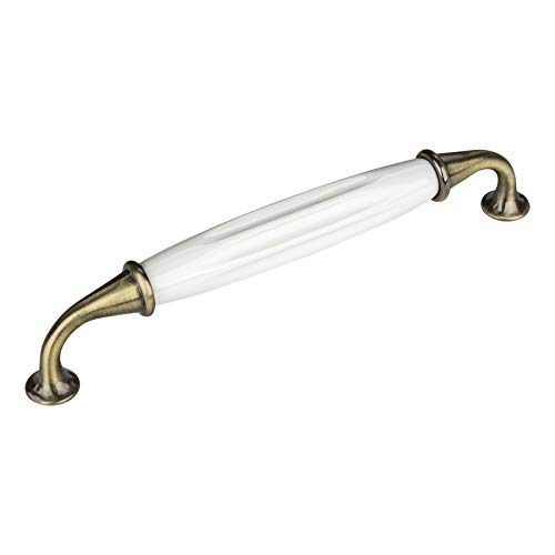 2 x SO-TECH® Porzellangriff JOHANNA Altmessingoptik weiß BA 160 mm Möbelgriff Küchengriff von SOTECH