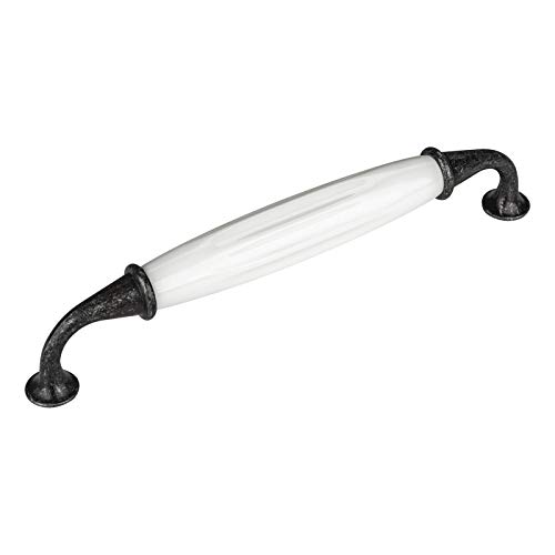 2 x SO-TECH® Porzellangriff JOHANNA Altsilberoptik weiß BA 160 mm Möbelgriff Küchengriff von SOTECH