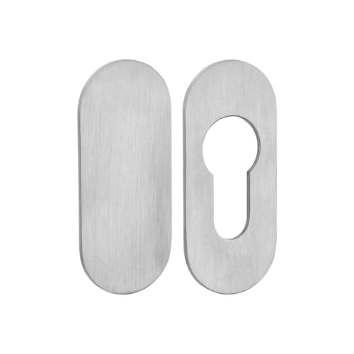 2er Set SOTECH Kleberosetten oval 65 x 28 x 2 mm (1 x PZ-Rosette / 1 x Blindrosette) Edelstahl Satin mit 3M-VHB-Klebepad ohne Bohren montierbar für Schlösser mit Profilzylinder in Möbel und Türen von SOTECH