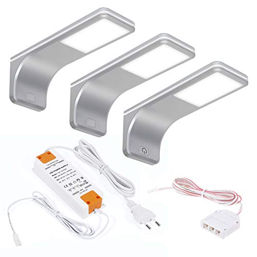 3er SET JUNKER Lighting LED Unterbauleuchten VIOLA 4000K neutralweiß (12V 3,5W 160 x 55 x 60,5 mm) inkl. Trafo und Touch Dimmer/Anschlußfertiges Plug & Play Set von SOTECH