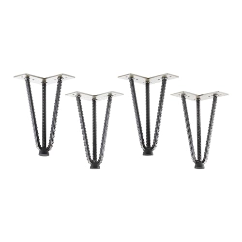 4 Stück Haarnadelbeine Industrial Look Baustahloptik Rohstahl klar lackiert 200 mm 3 Streben Hairpin Legs Möbelbeine für Sofas und Schränke Möbelfuß von SO-TECH® von SOTECH