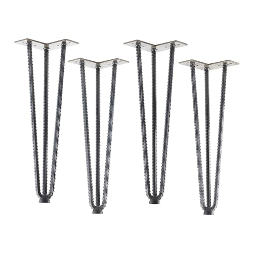4 Stück Haarnadelbeine Industrial Look Baustahloptik Rohstahl klar lackiert 406 mm 3 Streben Hairpin Legs Möbelfüße für Couchtische und Bänke Tischbein von SO-TECH® von SOTECH