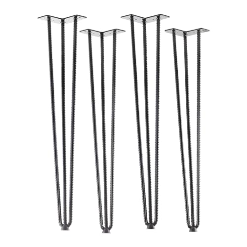4 Stück Haarnadelbeine Industrial Look Baustahloptik schwarz 710 mm 3 Streben Hairpin Legs Tischbeine für Esstische und Barhocker Stützfuß von SO-TECH® von SOTECH