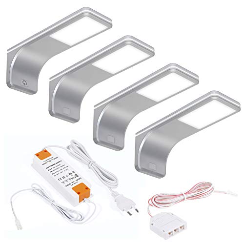 4er SET JUNKER Lighting LED Unterbauleuchten VIOLA 4000K neutralweiß (12V 3,5W 160 x 55 x 60,5 mm) inkl. Trafo und Touch Dimmer/Anschlußfertiges Plug & Play Set von SOTECH