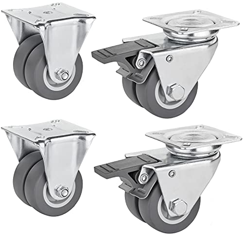 4er SET SOTECH Transportrollen Ø 50 mm Tragkraft 400 Kg (2x Lenkrollen mit Bremse + 2x Bockrollen, Anschraubplatte 60x60 mm) Schwerlastrollen Strandkorbrollen von SOTECH