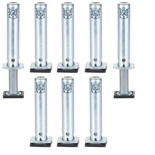 8 x SOTECH Sockel-Höhenversteller (Höhe 52 mm Durchmesser Ø 14 mm Bohrtiefe 62 mm Tragkraft 300 kg) verstellbar +25 mm mit Bodengleiter zum Einbohren in Wangen und Schrankseiten von SOTECH