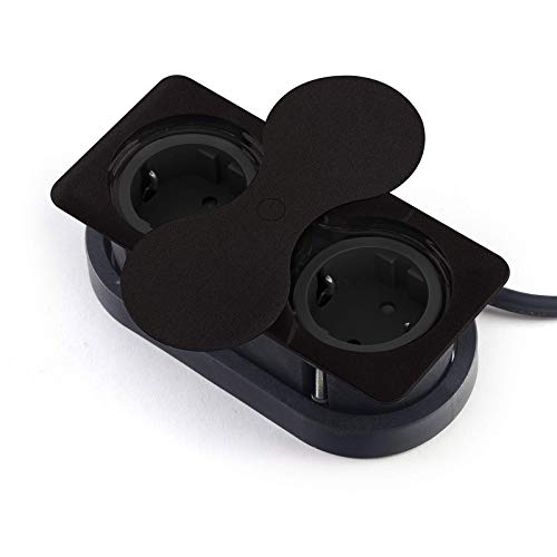 Einbausteckdose eckig (2 x Schukosteckdose) schwarz mit Push to open Drehdeckel Steckdosenelement für Arbeitsplatten und Schreibtische von SO-TECH® von SOTECH