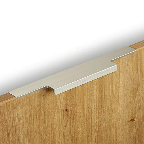 Griffleiste SLIM Into 320 x 37 x 11 mm edelstahlfarben eloxiert gebürstet ZUM FLÄCHENBÜNDIGEN EINFRÄSEN in der Kante mit Harpunensteg Schranktürgriff Kommodengriff von SCHÜCO ALU COMPETENCE von SOTECH