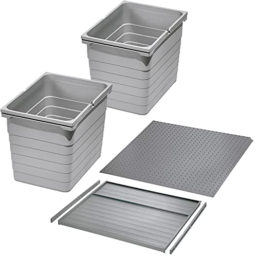 Ninka Abfalltrennsystem eins2vier KB 500 mm, Seitenstärke 16 mm Höhe 310 mm 2x 17L, 1x 50er Bodenplatte, 1x 50er Deckelplatte, 2x Führungsleiste alugrau für Tandembox von SO-TECH® von SOTECH