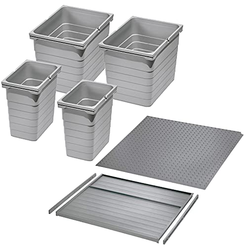 Ninka Abfalltrennsystem eins2vier KB 600 mm, Seitenstärke 16 mm Höhe 310 mm 2x 8L, 2x 17L, 1x 60er Bodenplatte, 1x 60er Deckelplatte, 2x Führungsleiste alugrau für Tandembox von SO-TECH® von SOTECH
