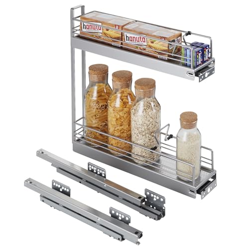 SOTECH 15er Unterschrankauszug Classic 90° 2-etagig Silbergrau mit 3D-Adjust Küchenauszug Schrankauszug Vollauszug für Küche von SOTECH