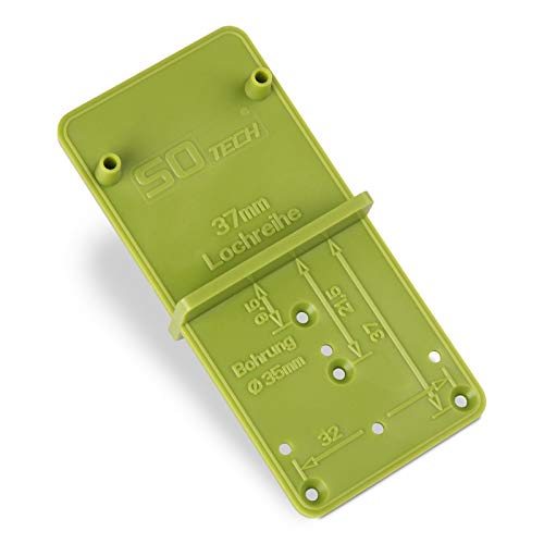 SOTECH Bohr-Schablone EasyGreen Bohrlehre für Topflochbohrungen Ø 26 und 35 mm, 32er Lochreihen und Exzenter Verbindungsbeschläge von SOTECH