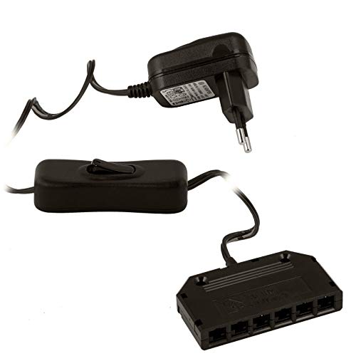 SO-TECH® Steckernetzgerät Transformator 220-240V schwarz Trafo 12V/12W mit Wippschalter und 6-fach Verteiler von SOTECH