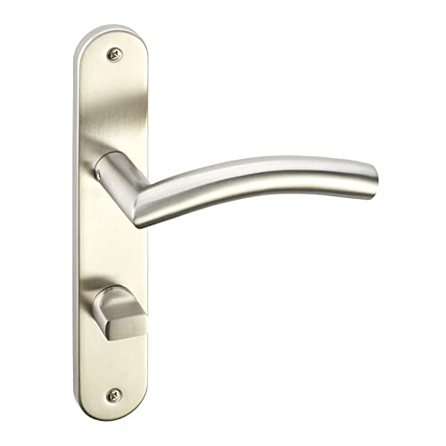 1 Set Türdrücker EMIL gebürstet Bad (WC) Türdrücker auf Langschild Badezimmer-Garnitur mit Befestigungsmaterial von Sotech von SOTECH