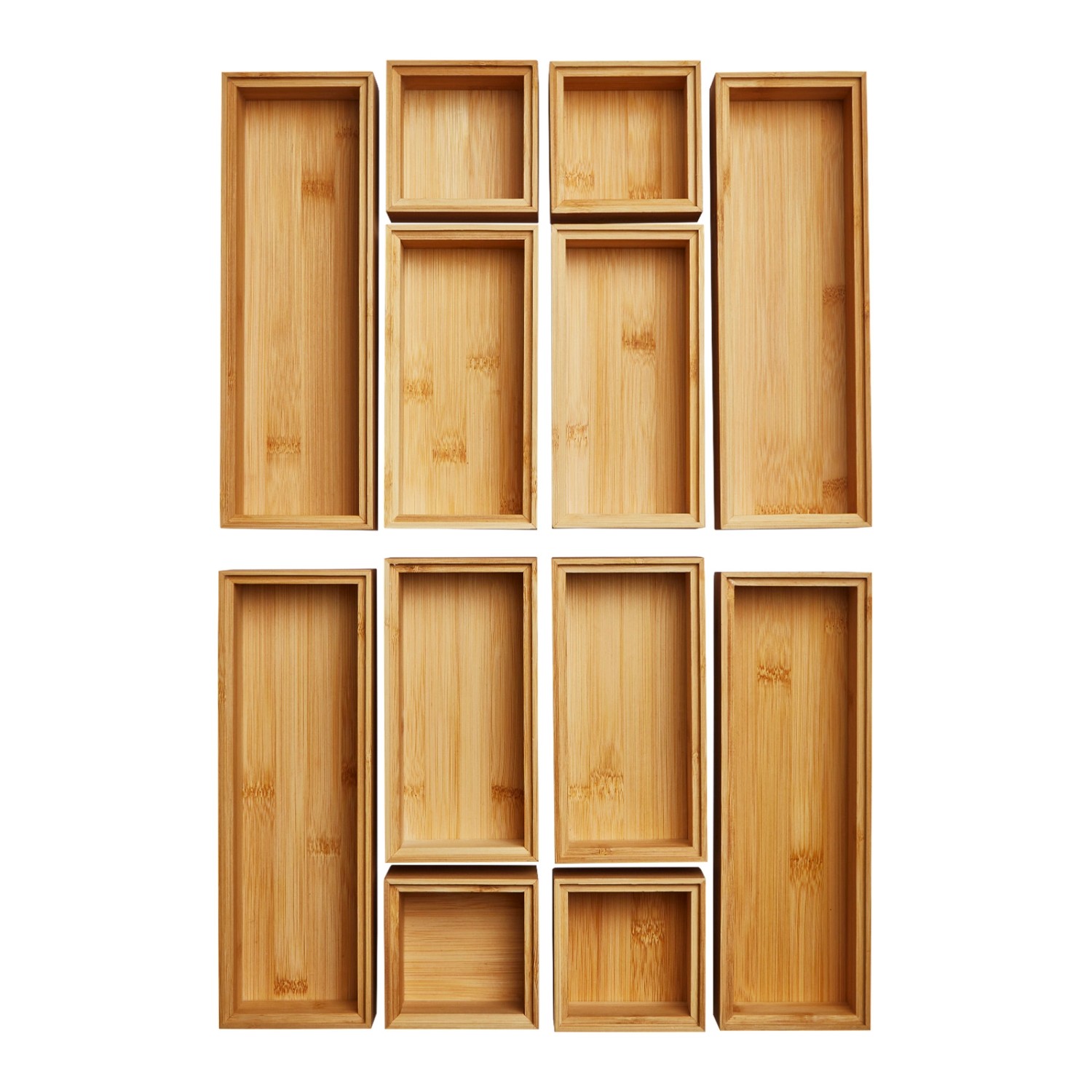SOTECH 12-Teiliges ORGA-BOX Bambus Schubladen Ordnungssystem Stapelbar Geölt von SOTECH