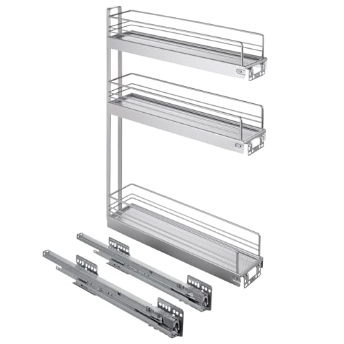 SOTECH 15er Unterschrankauszug Classic 90° 3-etagig rechts silbergrau Küchenauszug Schrankauszug Vollauszug für Küche von SOTECH