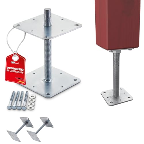 SOTECH 2er Set Pfostenträger 160 x 160 x 250 mm Gewinde M24 Stahl feuerverzinkt Holzpfostenträger höhenverstellbar Stützfuß zum aufschrauben Witterungsbeständig von SOTECH