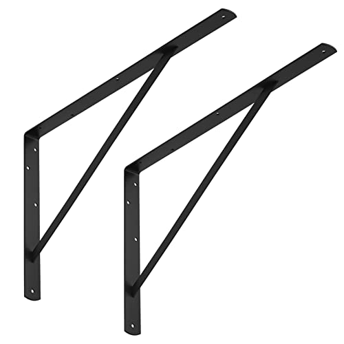 SOTECH 2er Set Regalkonsolen (600 x 375 x 40 mm, schwarz, pulverbeschichtet), Wandkonsole mit Querstrebe zur Stabilisierung von SOTECH